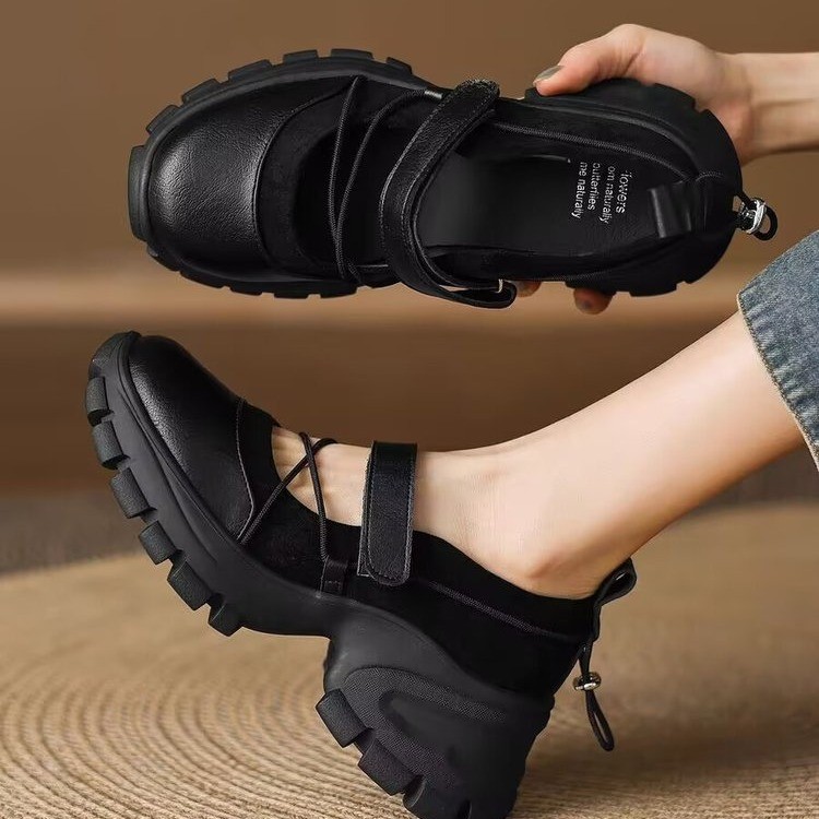 Circle Hook Set - Skórzane buty Mary Jane na grubej